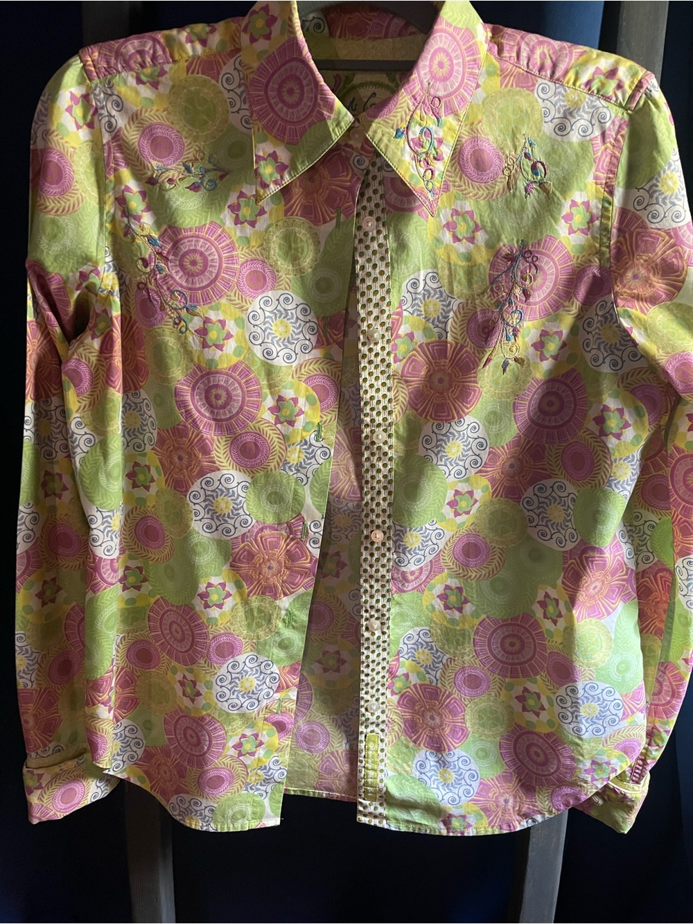 Robert Graham Multicolor Floral Geometric Button-Down Shirt — Pink, Lime, White